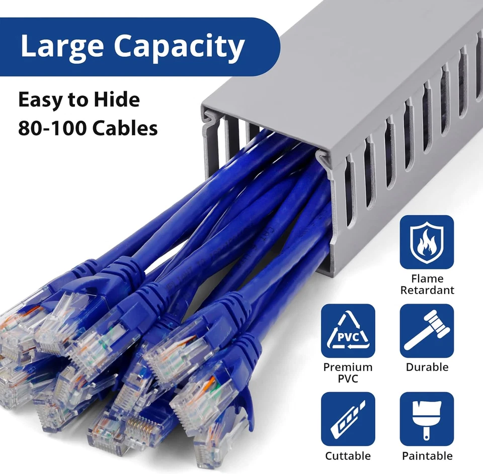 3X3In Cable Raceway, 6.6Ft(2Xl3.2Ft) Large Wire Tray, Cord Hider for Network Cab - Image 2 of 4