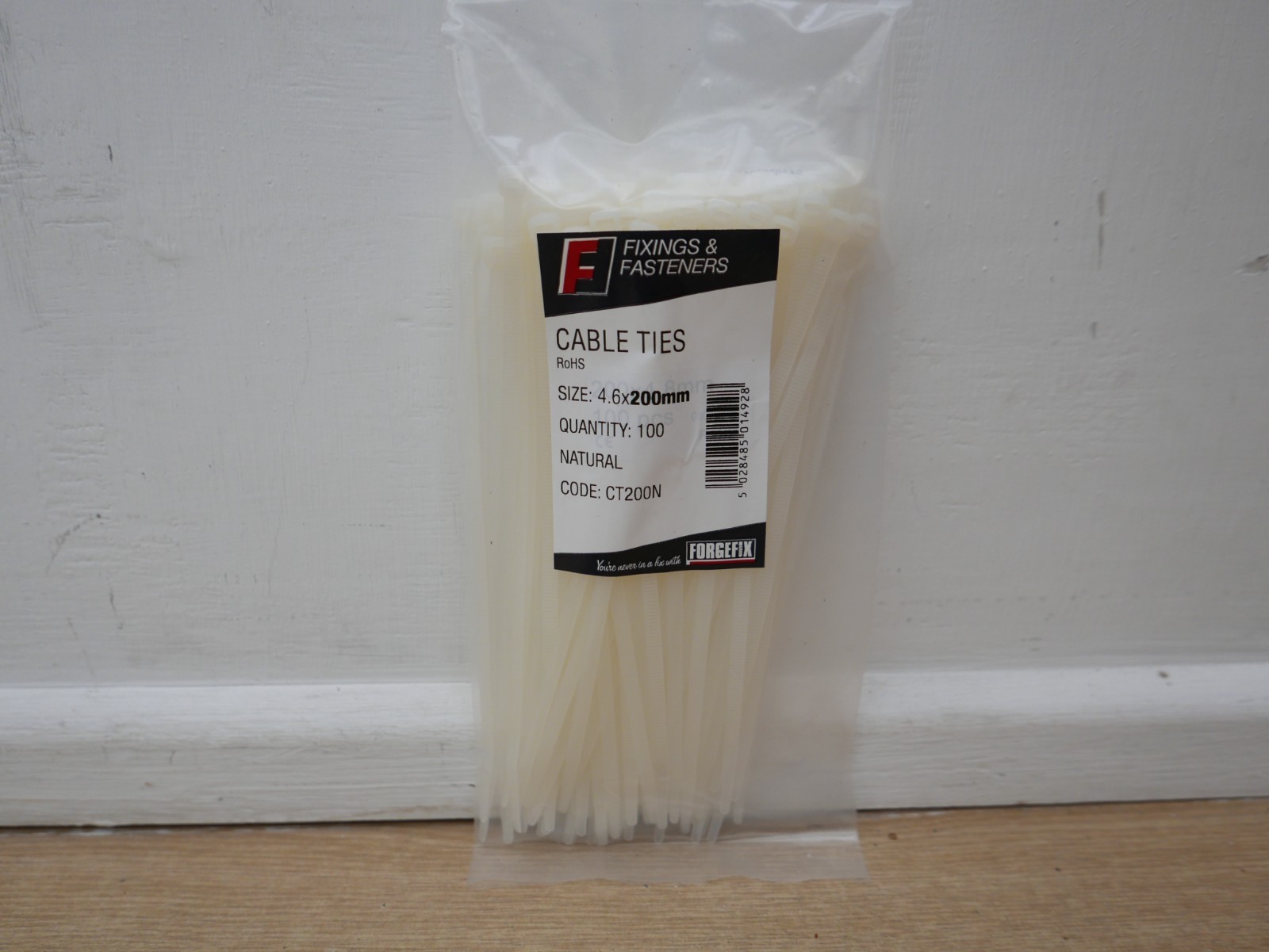 FORGEFIX CT200N 200mm X 4.6mm NATURAL CABLE ZIP TIES  x 100