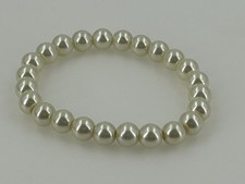 Faux Pearl Stretch Bracelet Womens Single Strand Simple Basic White