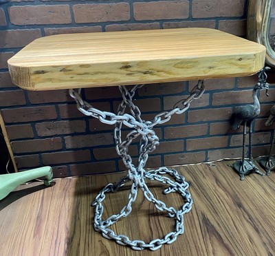 One of a kind Unique Custom Made Bowling Alley Lane Wood Top & Chain Link Table