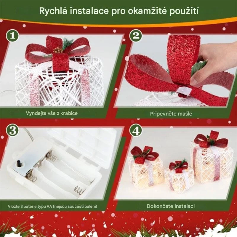 Lot de 3 boîtes cadeaux de Noël CM23881 avec lumières blanches et rouges - A - Photo 2/4