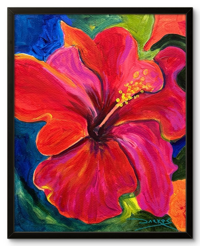 Island Bloom Original Hibiscus Tropical Flower Painting 11x14 WP