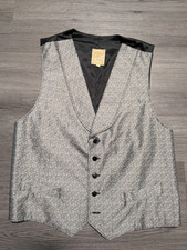 Wah Maker Men's Gray Diamond Print Western Frontier Formal Cowboy Vest Size XL