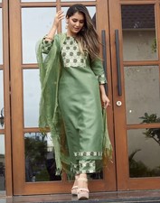Cotton Blend Women's Top Kurti Set Designer Wedding Wear Kurta Pant Dupatta Set