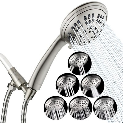 High Pressure Shower Head with 6 Spray Settings and Adjustable Brass Mount