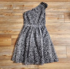 David Meister Dress Womens 4 Black & White One-Shoulder Cocktail