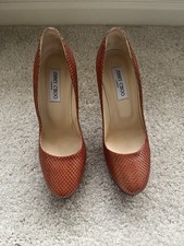 Jimmy Choo Chestnut Brown Leather Snakeskin Pumps Sz 39 1/2