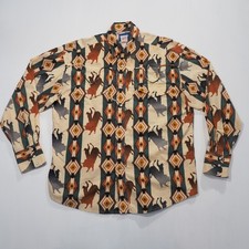Vintage Wrangler Shirt Mens XXL Aztec Bull Rider Rodeo Western Pearl Snap Cowboy