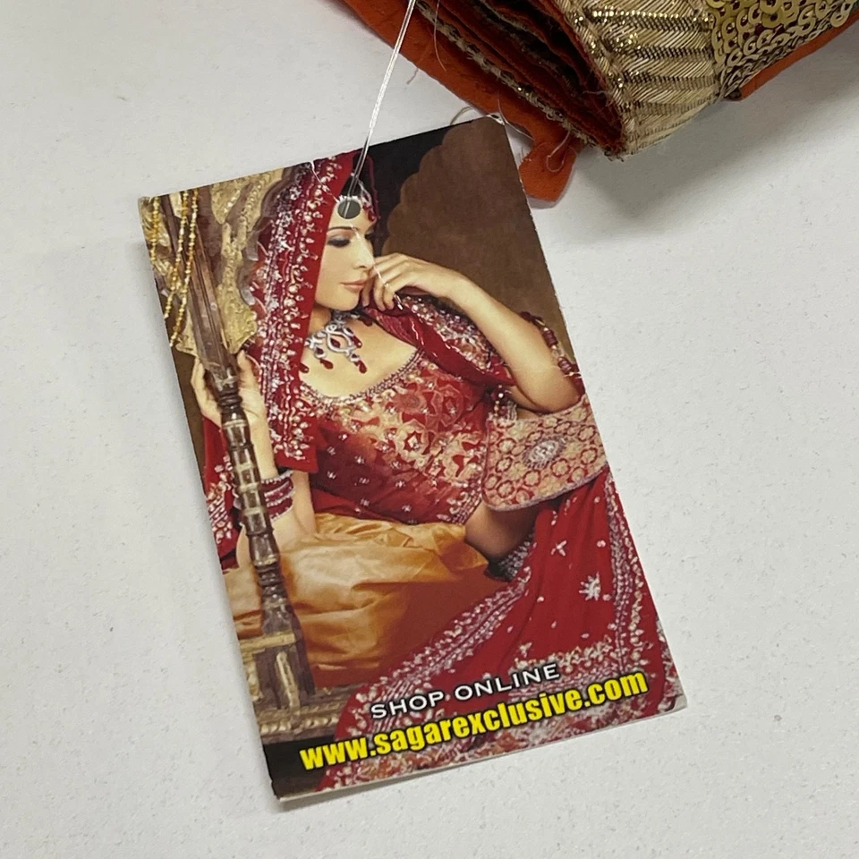 Sagar Exclusive Indian Saree Orange Red Green and Gold Embroidered Varsha Patel - Image 4 of 4