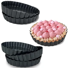 6 Pack Quiche Pans Nonstick Tart Pans with Removable Bottom for Baking Treats...