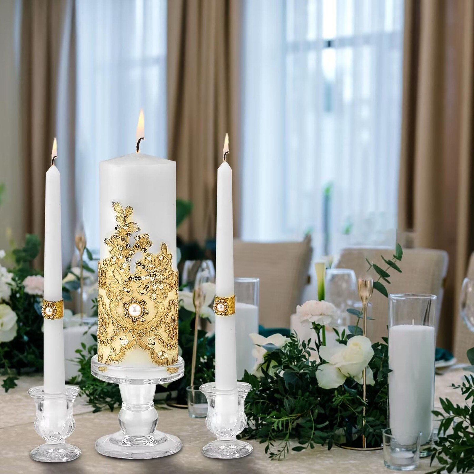 Unity Candle Holder - Glass Candle Holders for Pillar Candles Taper Candles, ...