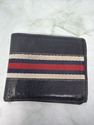 Gucci Web Stripe Leder Geldbörse Schwarz Rot Blau Bifold Designer Portemonnaie