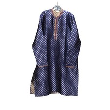Sonisha Blue Gold Brocade Kurta Tunic Mens 42 India Formal Sherwani Style