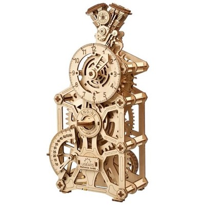 Ugears Engine Clock, 3D Puzzle, 11.8-inch Height, Brown