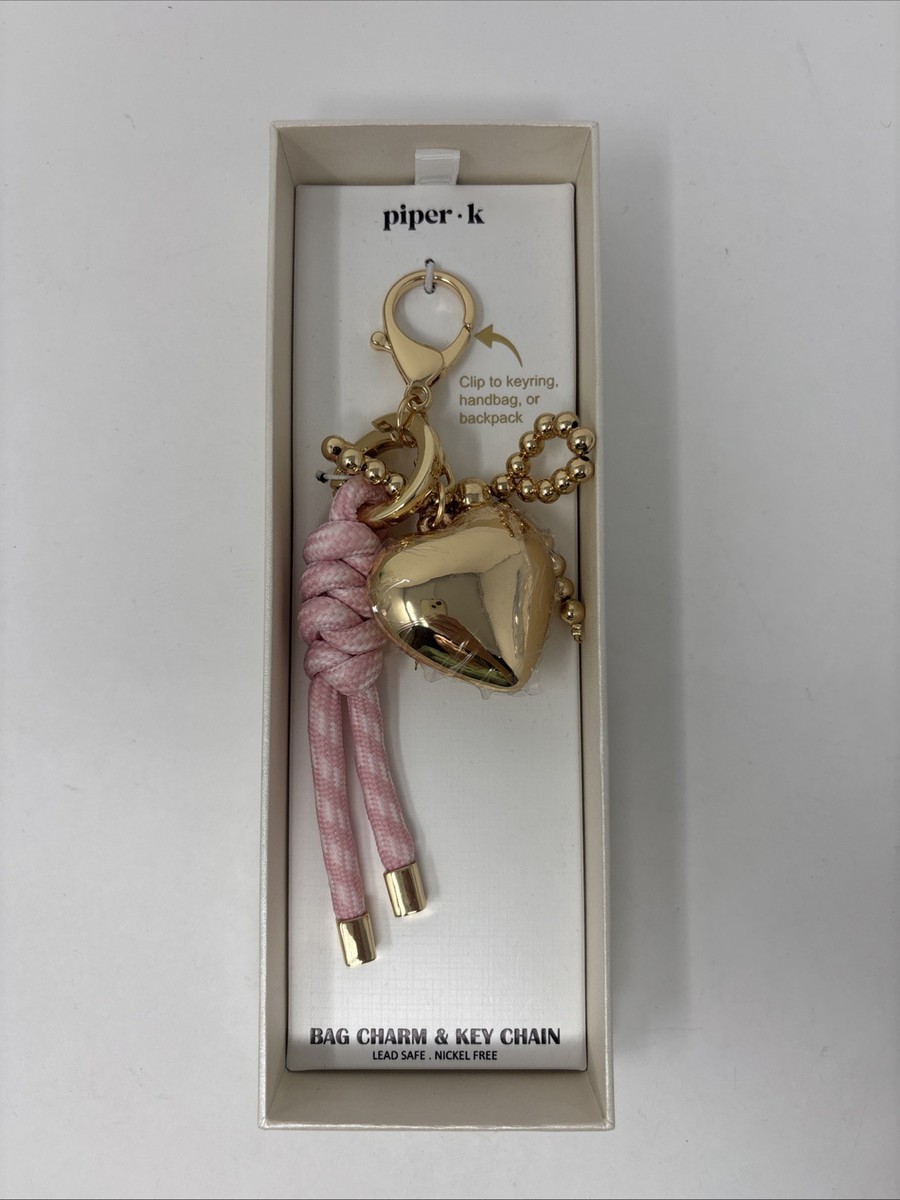 Piper K Bag Charm Keychain Pink Bow Heart Gold Tone