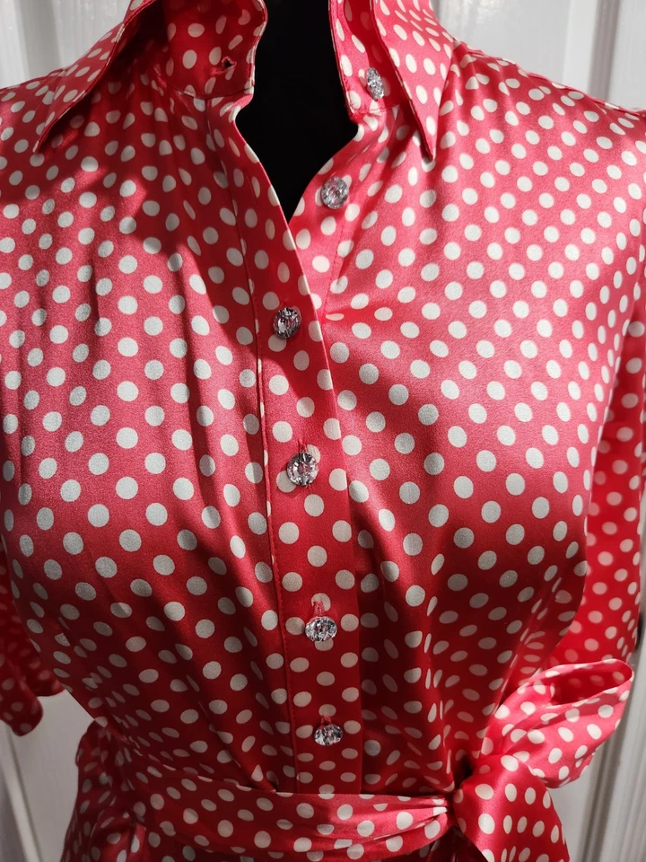 Blusa Bebe para mujer de seda roja blanca a lunares talla pequeña Foto 2 de 4