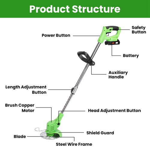 Cordless Grass Trimmer Rechargeable Lawn Mower Weed Cutter w/Saw Blade Batteries - Picture 3 of 11