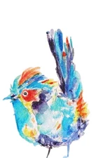  Colorful blue bird art,original Watercolor painting signed,naturelovergift 3x5"