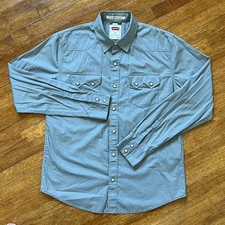 Levis Western Shirt Men M Medium Gray Modern Fit Pearl Snap Sawtooth Long Sleeve