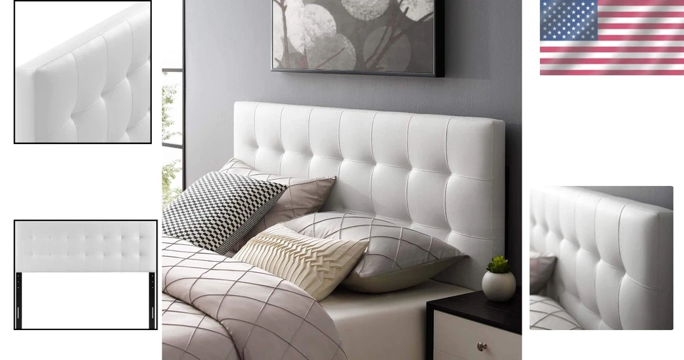 Lily Tufted Vegan Leather King Headboard in Elegant White - Adjustable Height - Image 2 of 4