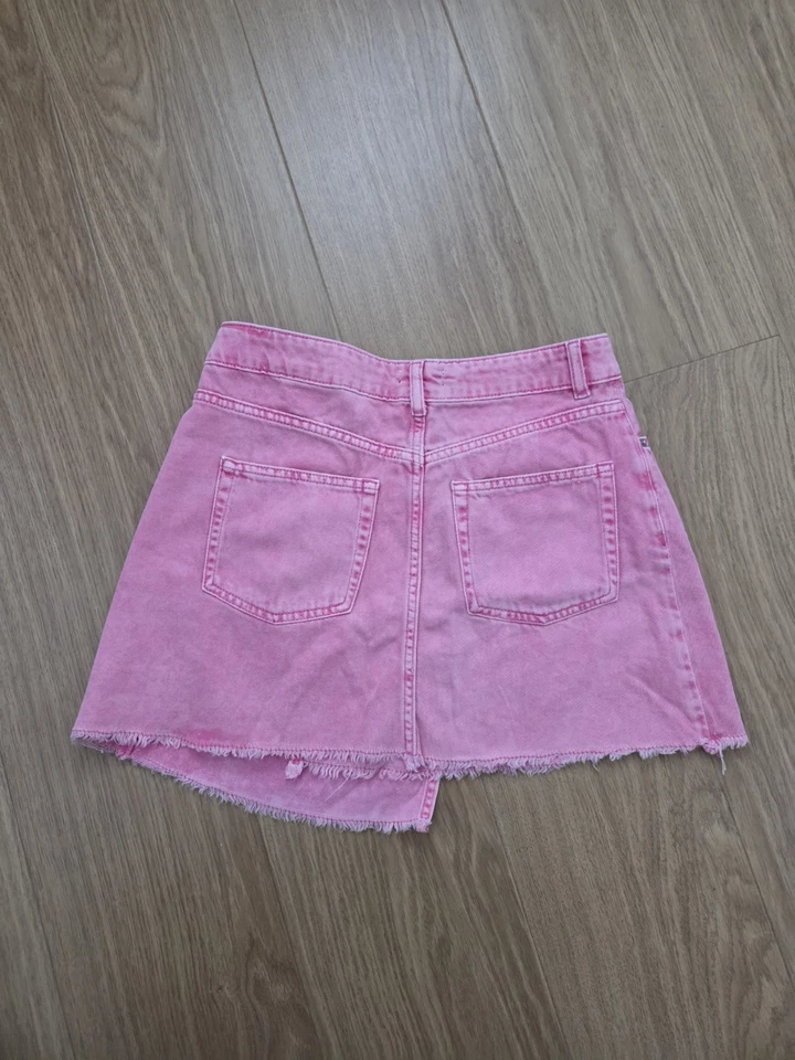 Pink Washed Asymmetrical Denim Skirt - Size 10 - Image 2 of 4