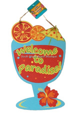 WELCOME TO PARADISE Wood Tiki Bar Sign Luau Tropical Drink Wall Door Decoration