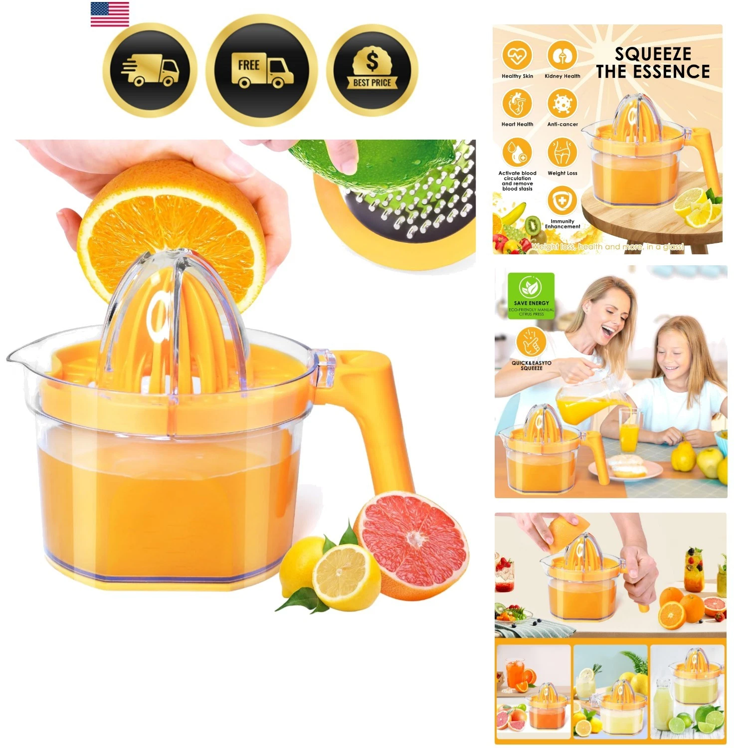 Lemon Squeezer 4-in-1 Lemon Hand Juicer - Manual Orange Juicer Multifunctiona...