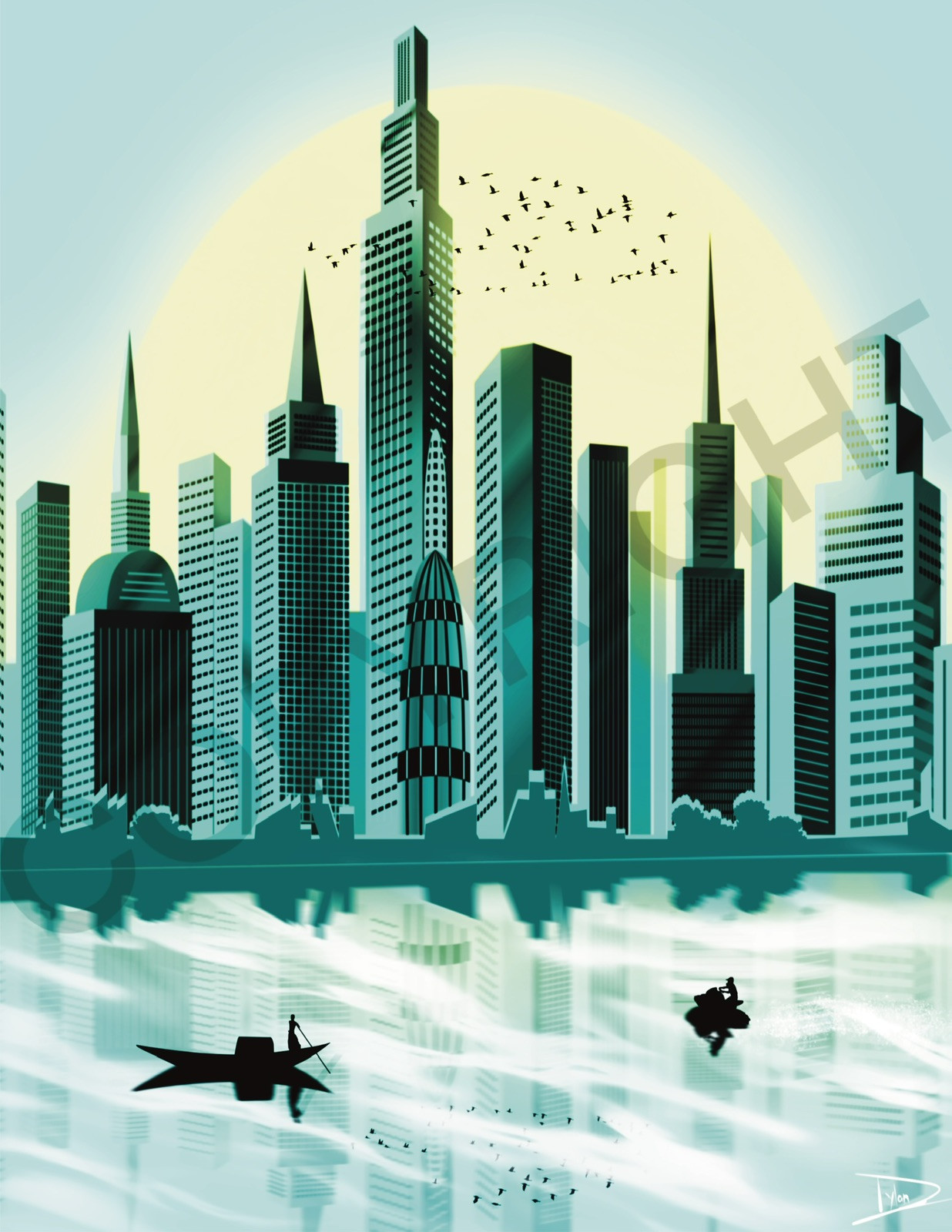 Dessin numérique imprimé City Landscape affiche décoration murale bureau moderne