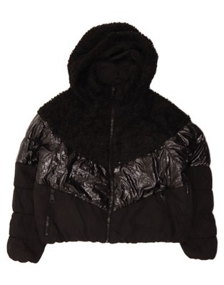 DKNY Damen kurze wattierte Jacke mit Kapuze UK 16 Large schwarz Colourblock Nylon BX24