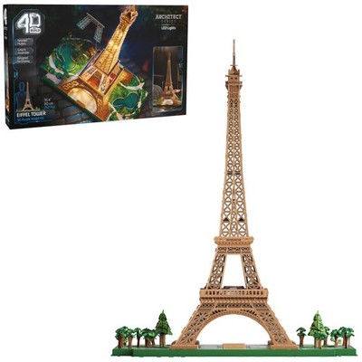 4D Build, Architect Series Eiffel Tower 3D Model Kit with LED Lights, Desk Dé...