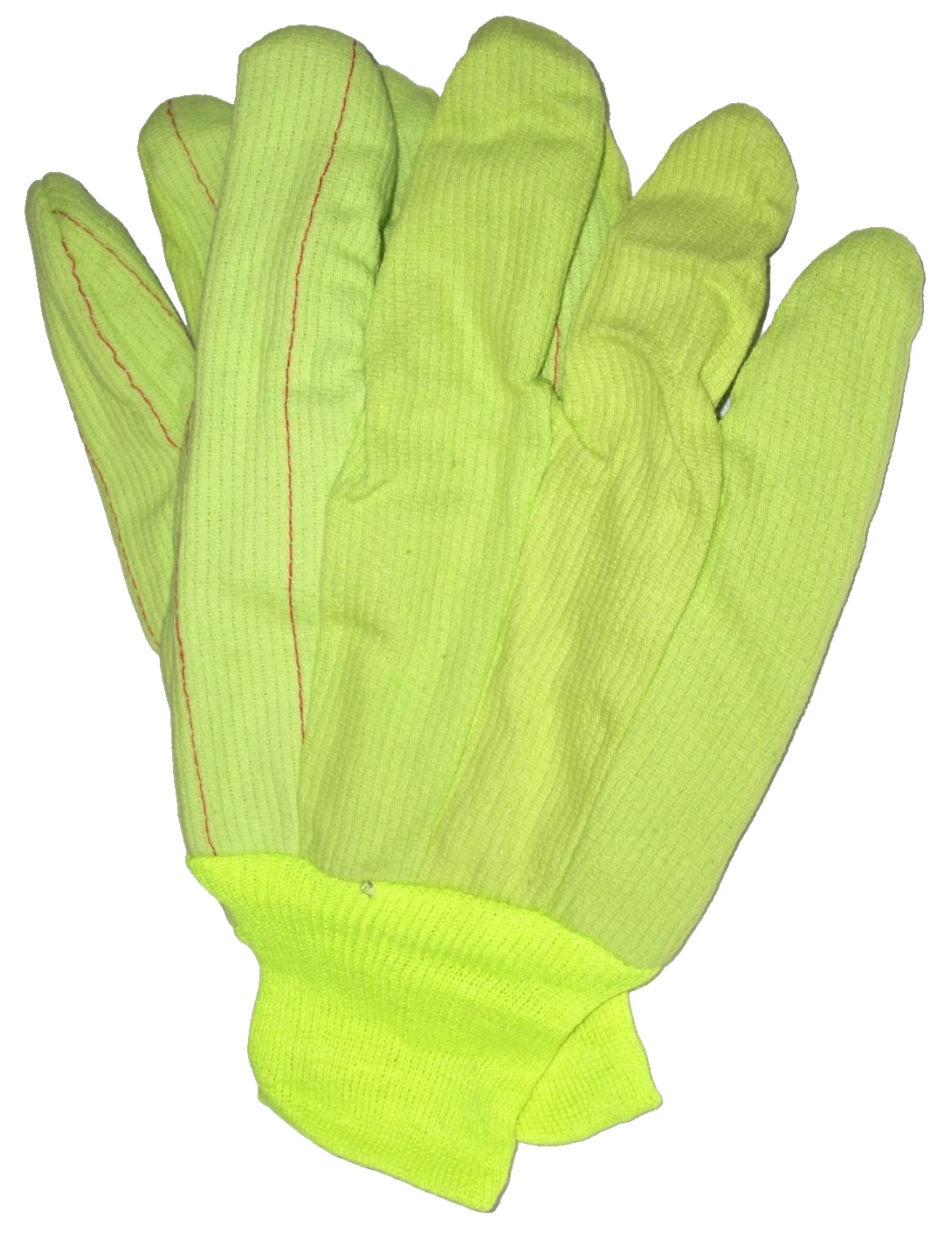 Hi-Vis Green Yellow Corded Cotton Chore Gloves Knit Wrist Size Large - 12 pr