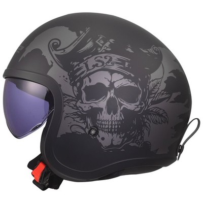 LS2 OF599 Spitfire II Willy matt black gray - Open Face helmet motorcycle sco...