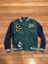 Ralph Lauren Boys Varsity Cotton Terry Letterman Jacket Size 10-12 Medium Polo