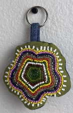 Keychain Beaded Flower Floral Handmade Fabric Fob Purse Bag Charm Key Ring