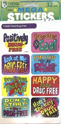 Vintage Package 4 Trend Sticker Sheets NIP T-2050 Think Drug-free 32 Stickers N