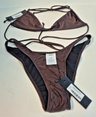 MOTEL FARIDA BIKINI BOTTOM & TOP SHIMMER BROWN SIZE S NWT