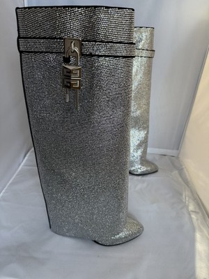 GIVENCHY Strass Shark Lock Knee-High Wedge Boots  Size 40