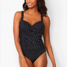 Miraclesuit Sanibel Underwire Black White Dot One Piece Swimsuit Size 16W