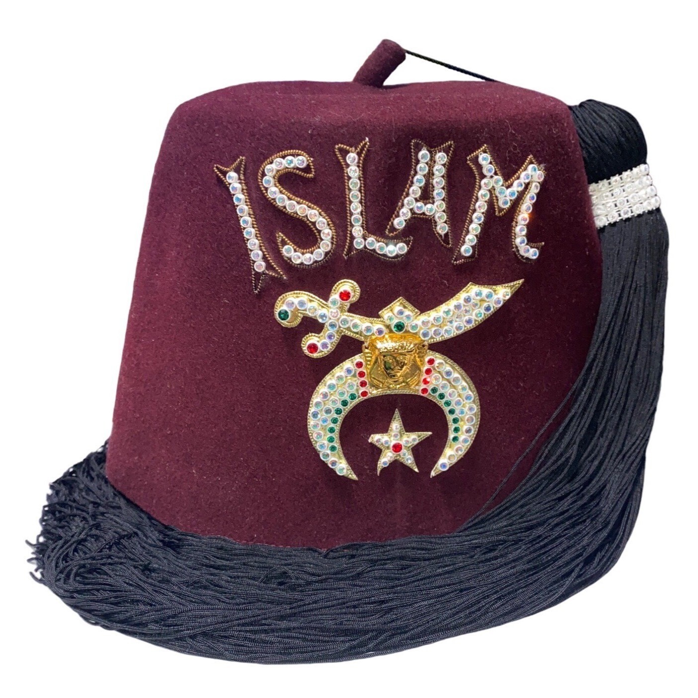 Shriners Fez Hat Tassel Size 71/2 Wool Vintage Jeweled Islam Burgundy Los Angel eBay