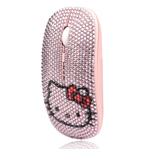Bling Kitty Mouse Crystal Rhinestone 2.4G Wireless Flat Optical Mice Gift - Picture 2 of 2