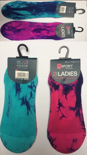 2 Pack LADIES Socks Sports Fitness Nylon Tie Dye Trainer Girls Socks UK
