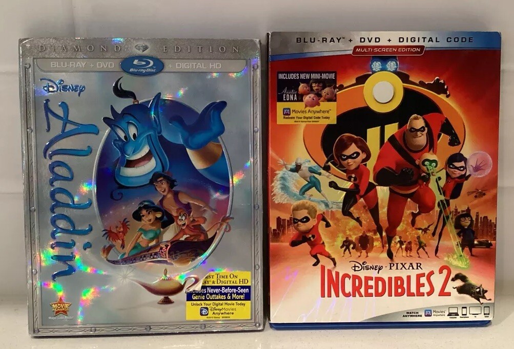 Disney “Aladdin” & “incredibles 2” Blu-ray DVD Sets With Sleeves