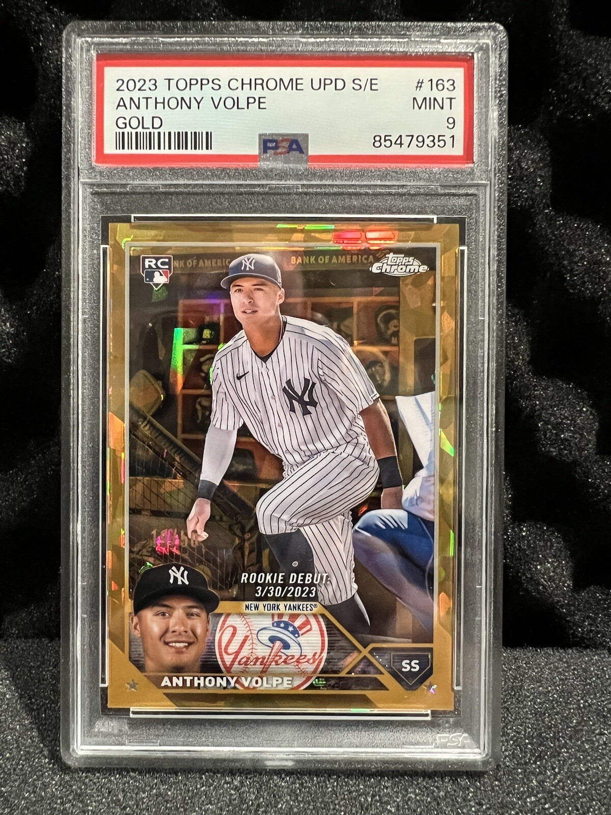 2023 Topps Chrome Update Sapphire Anthony Volpe RC Debut Gold /50 PSA9
