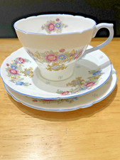 VINTAGE SHELLEY BONE CHINA WILD FLOWER'S PATTERN TRIO (E)