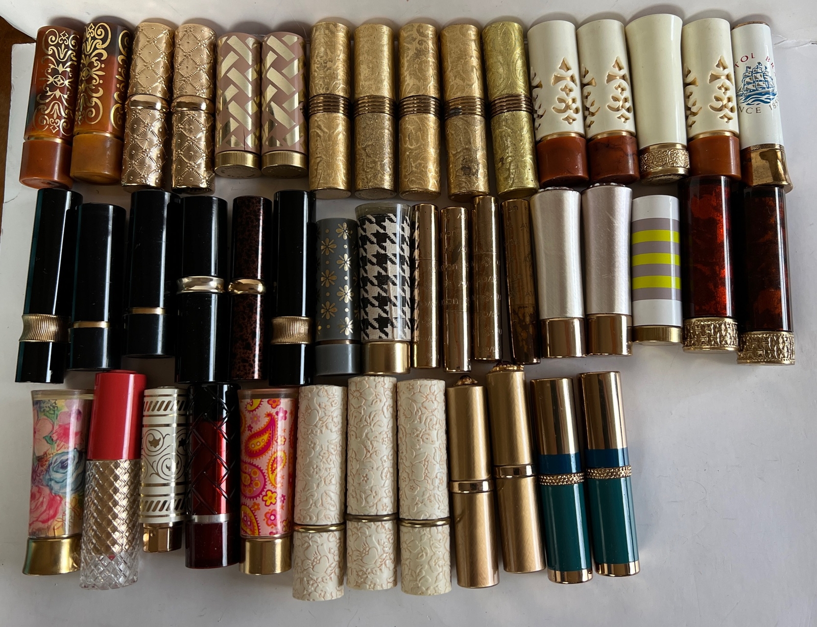 Vintage lot of 45 Collectible Lipstick Tubes Cases Avon Estée Lauder