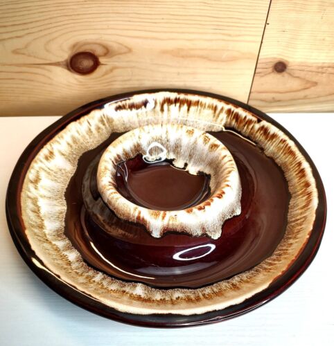 Pfaltzgraff Chip and Dip Bowl #190 Gourmet Brown Glazed Drip USA 12.25" Wide - Picture 1 of 6