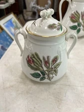 Antique Victorian Porcelain Moss Rose Large Sugar Bowl w/ Lid