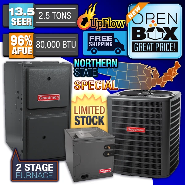 Goodman 2.5 Ton 13.5 SEER 96% 80K BTU 2 Stage Gas Furnace u0026amp; AC System  Open Box | eBay