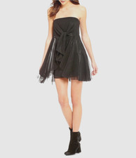 Free People Good For You Strapless Tie Front Mini Dress Black Textured Sz 8 $250