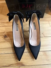 SJP By Sarah Jessica Parker Lucille Satin Pointed Toe High Heels Shoes Black